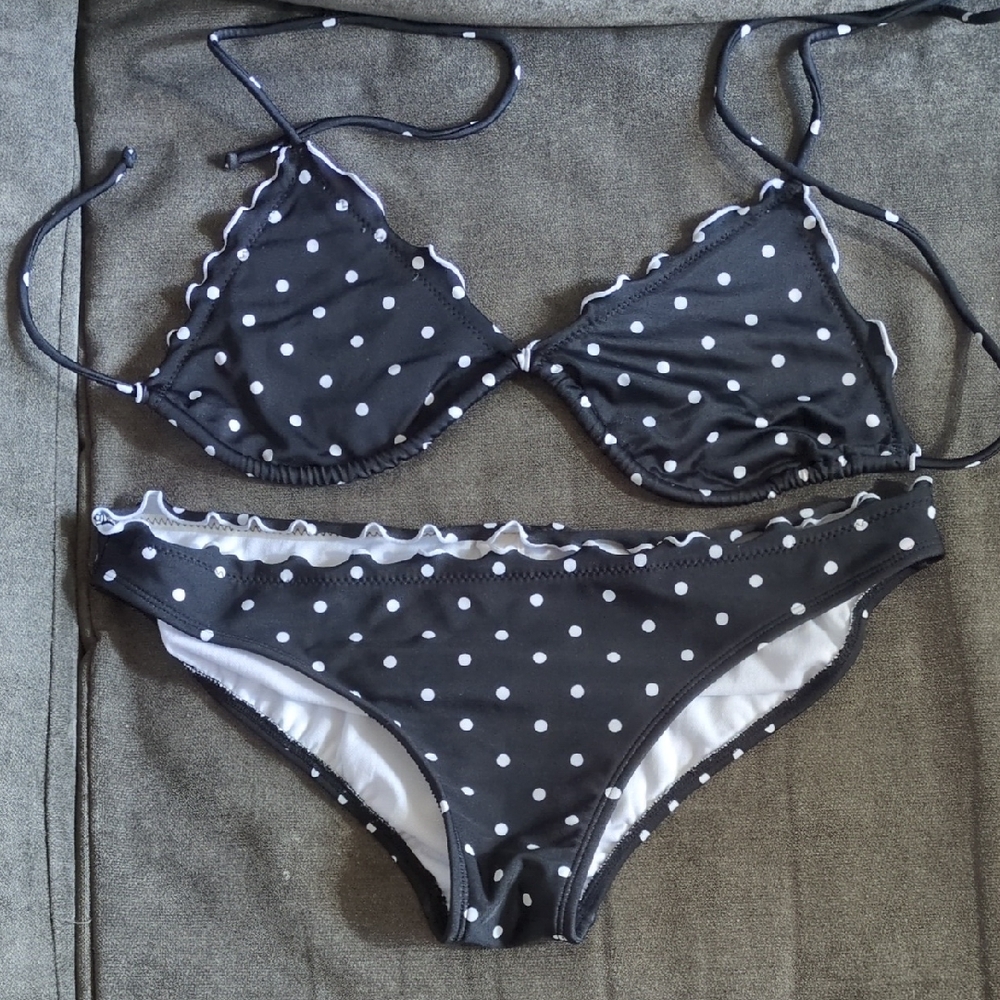 Xhilaration Black and White Polka Dot Bikini
